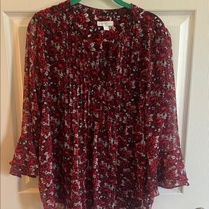 Charter Club Red Floral Blouse L